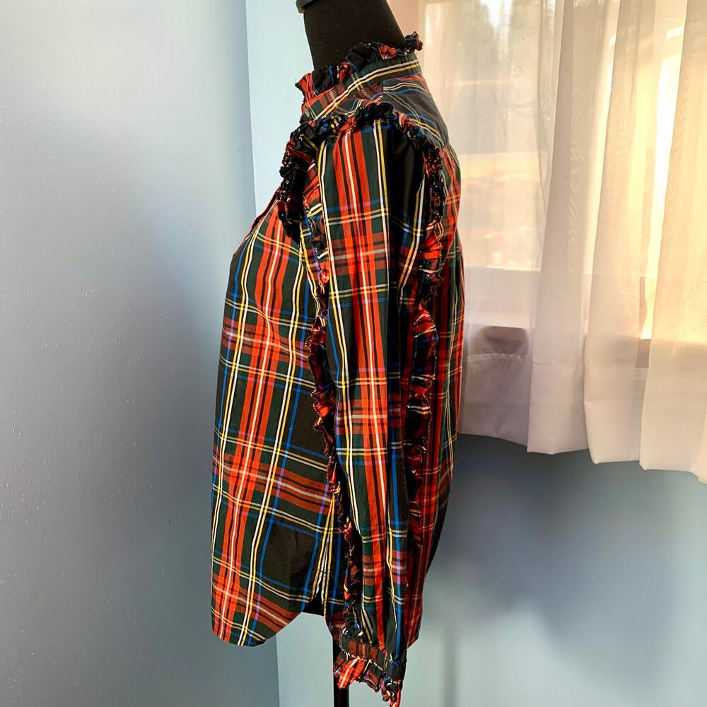 J. Crew Ruffle Popover Top in Stewart Plaid Size XS - Picture 5 of 9